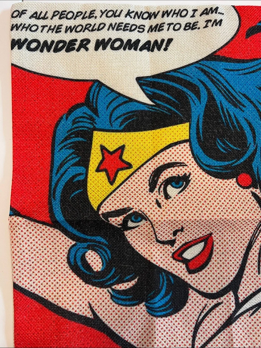Wonder Woman Pop Art Natural Woven Pillow Case - Red, Blue, Yellow